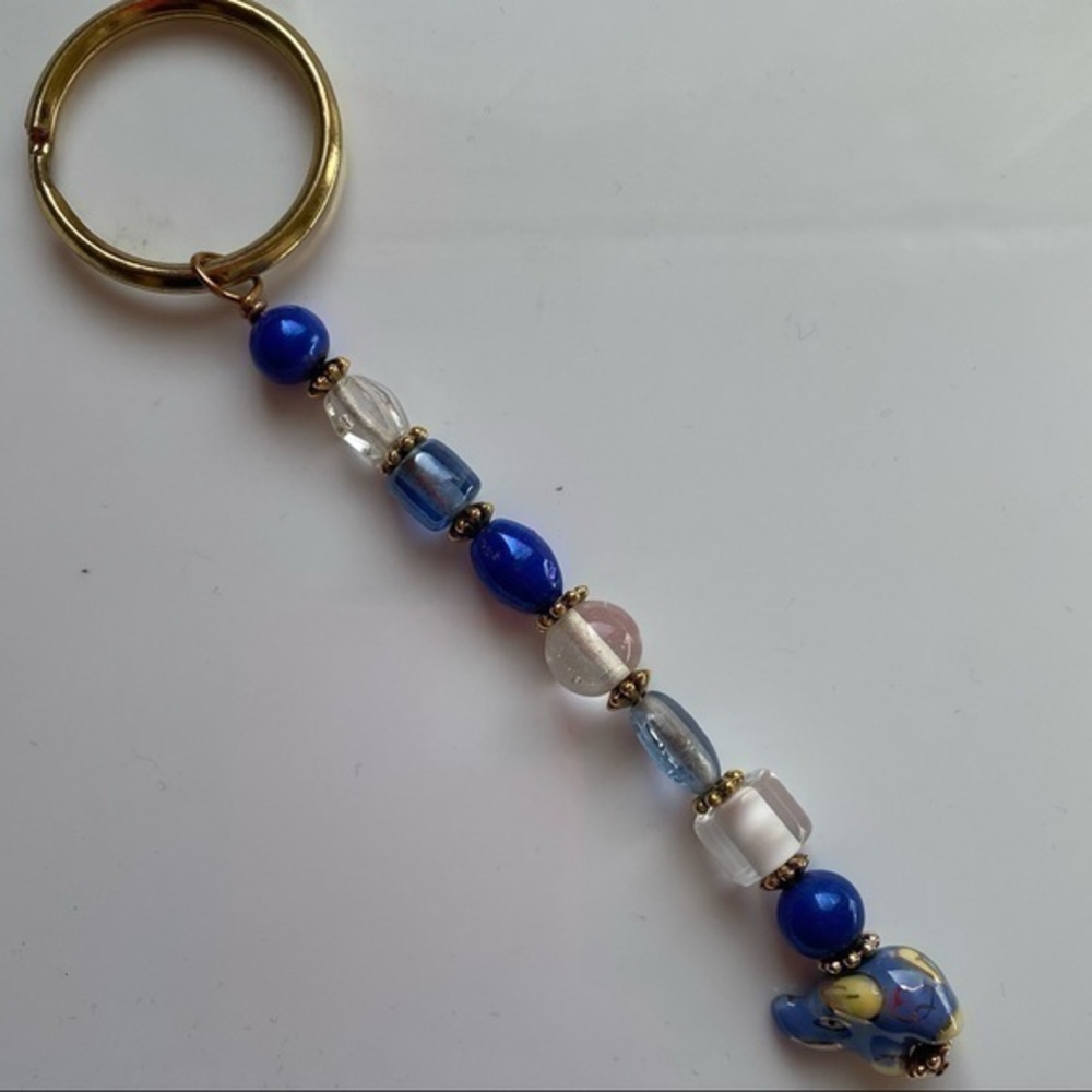 Hand Crafted Blue Gold Ceramic Elephant Crystal Beaded Purse Charm NEW
